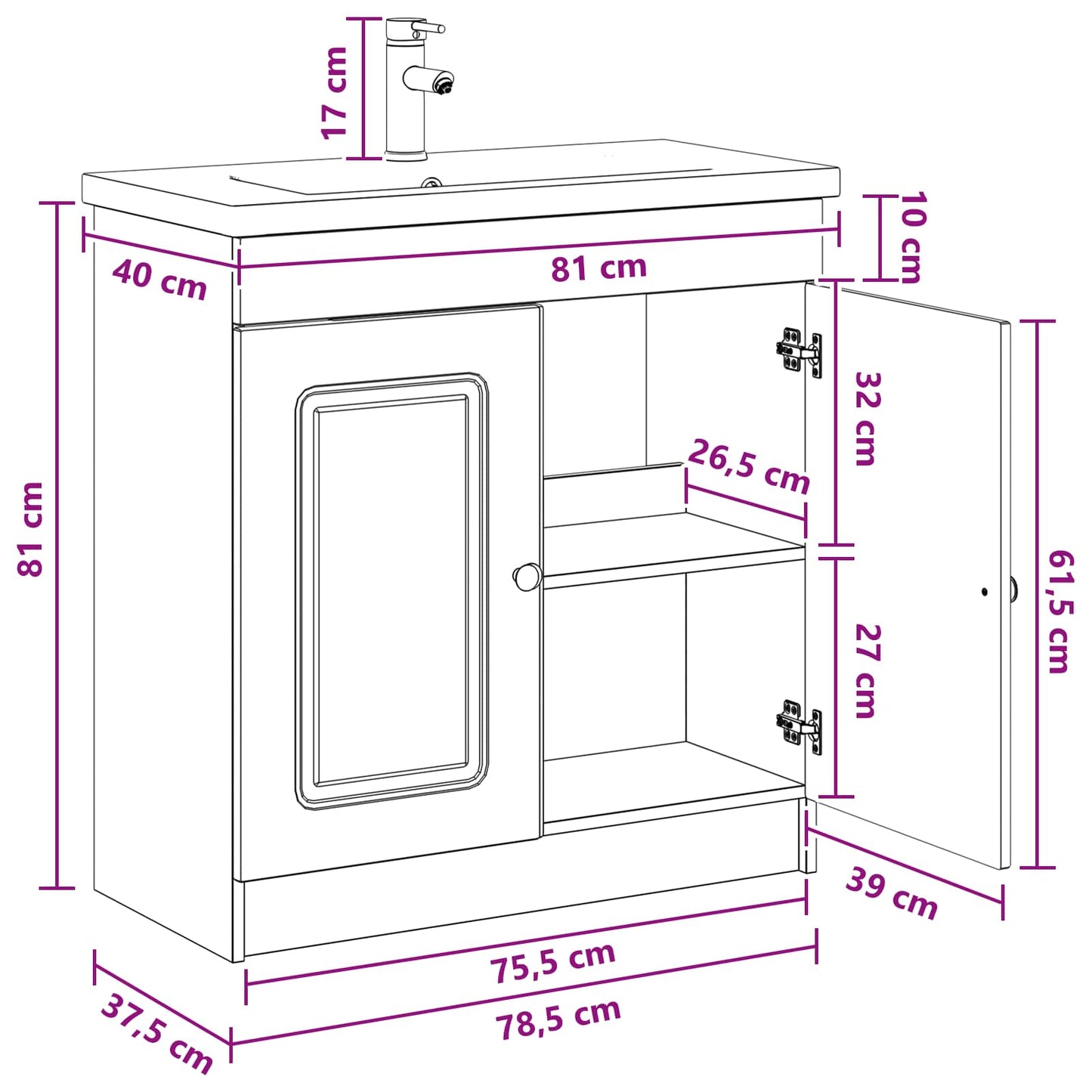 Bathroom Furniture Set Old Wood 78.5 x 37.5 x 81 cm