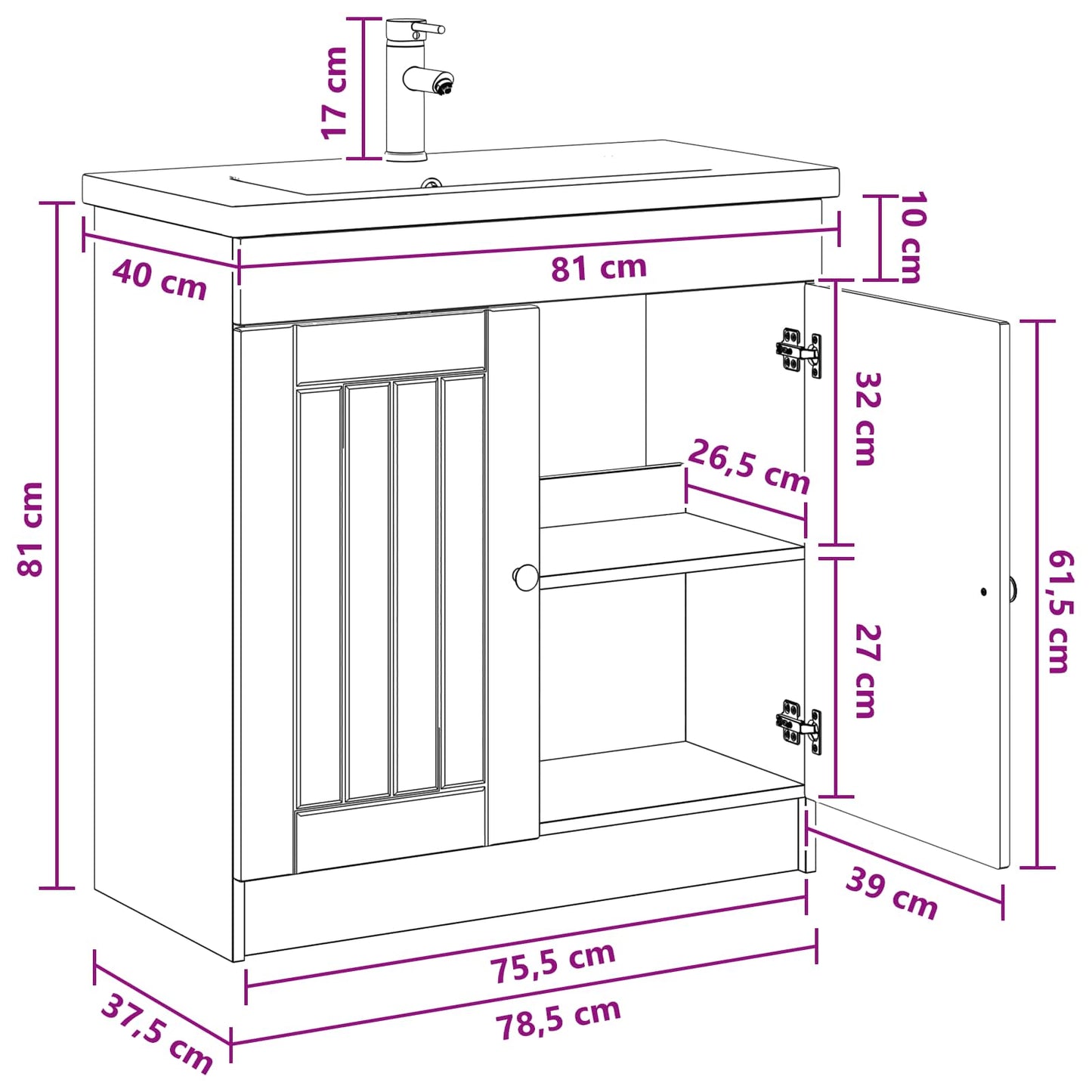 Bathroom Furniture Set Smoked Oak 78.5 x 37.5 x 81 cm