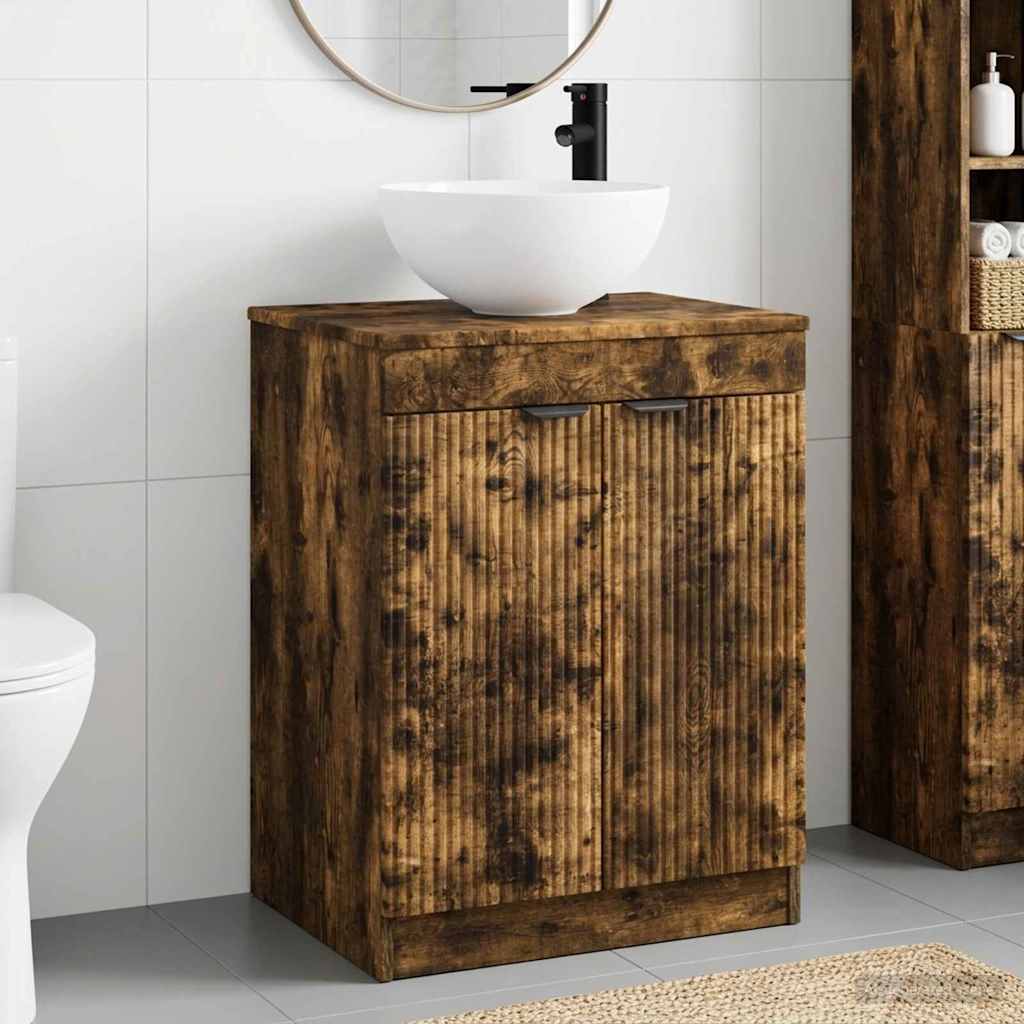 Bathroom Furniture Set Smoked Oak Engineered Wood