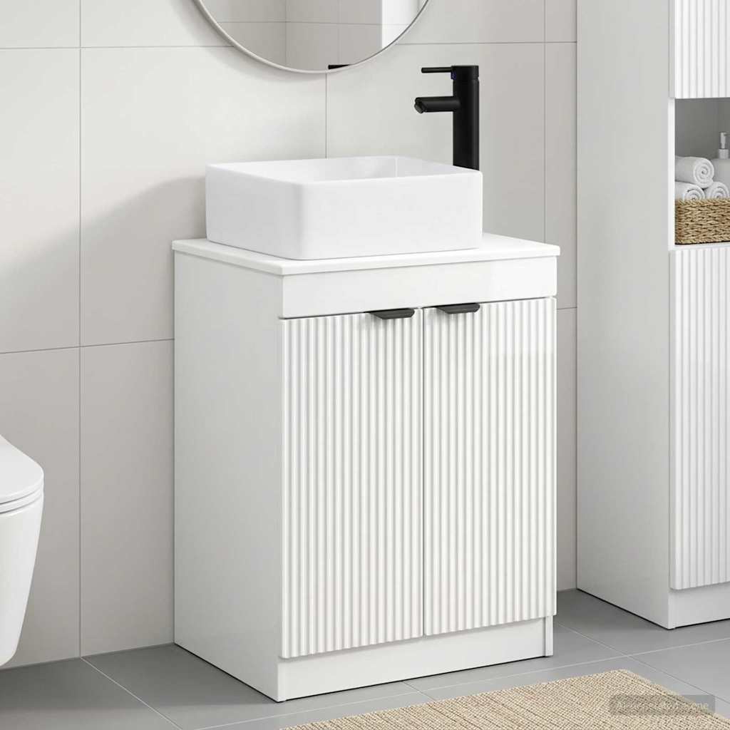 Bathroom Furniture Set High Gloss White Engineered Wood