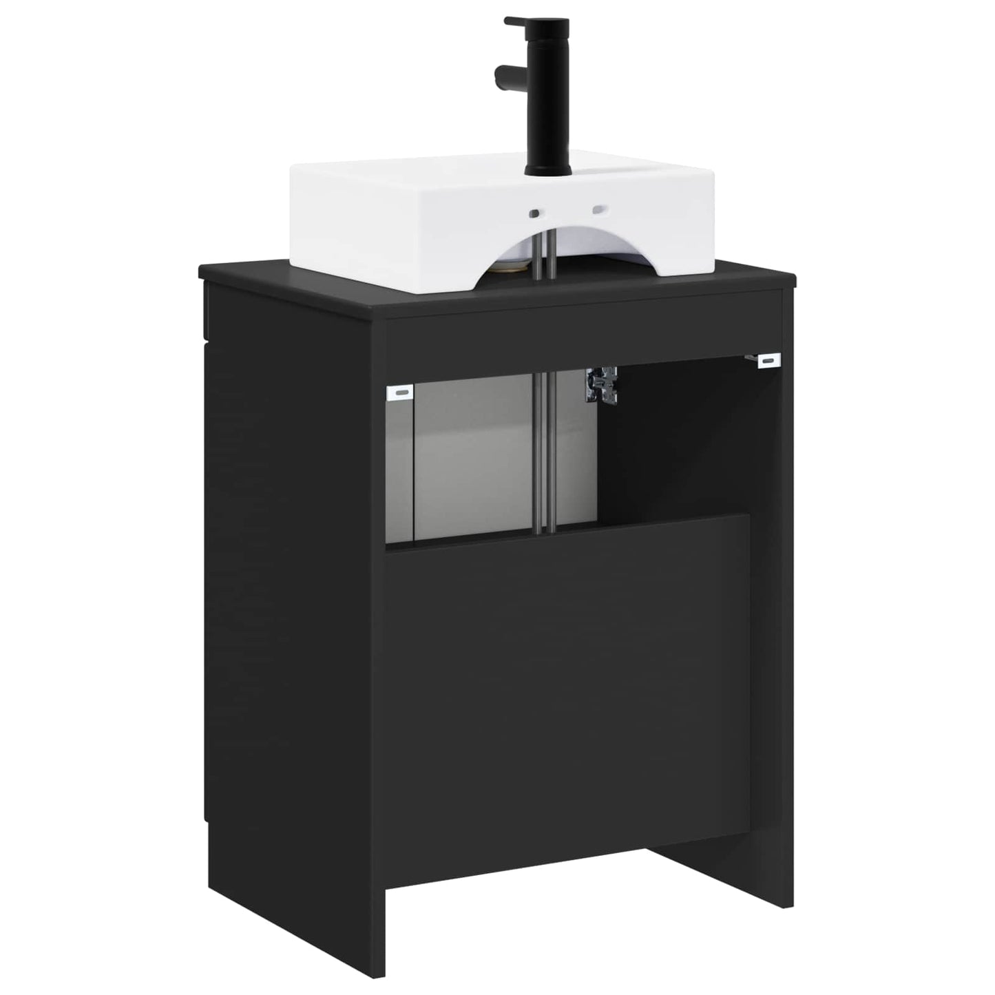 Bathroom Furniture Set Black Engineered Wood