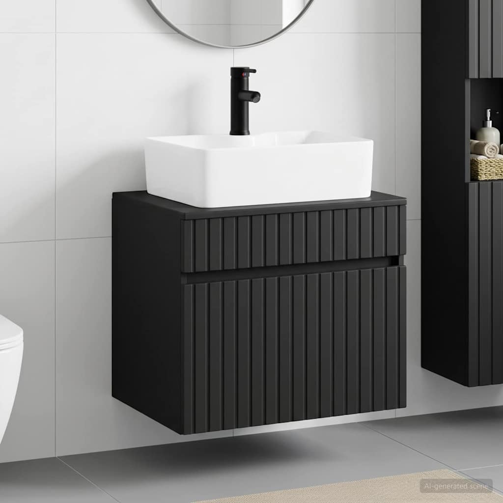 Bathroom Furniture Set Black Engineered Wood