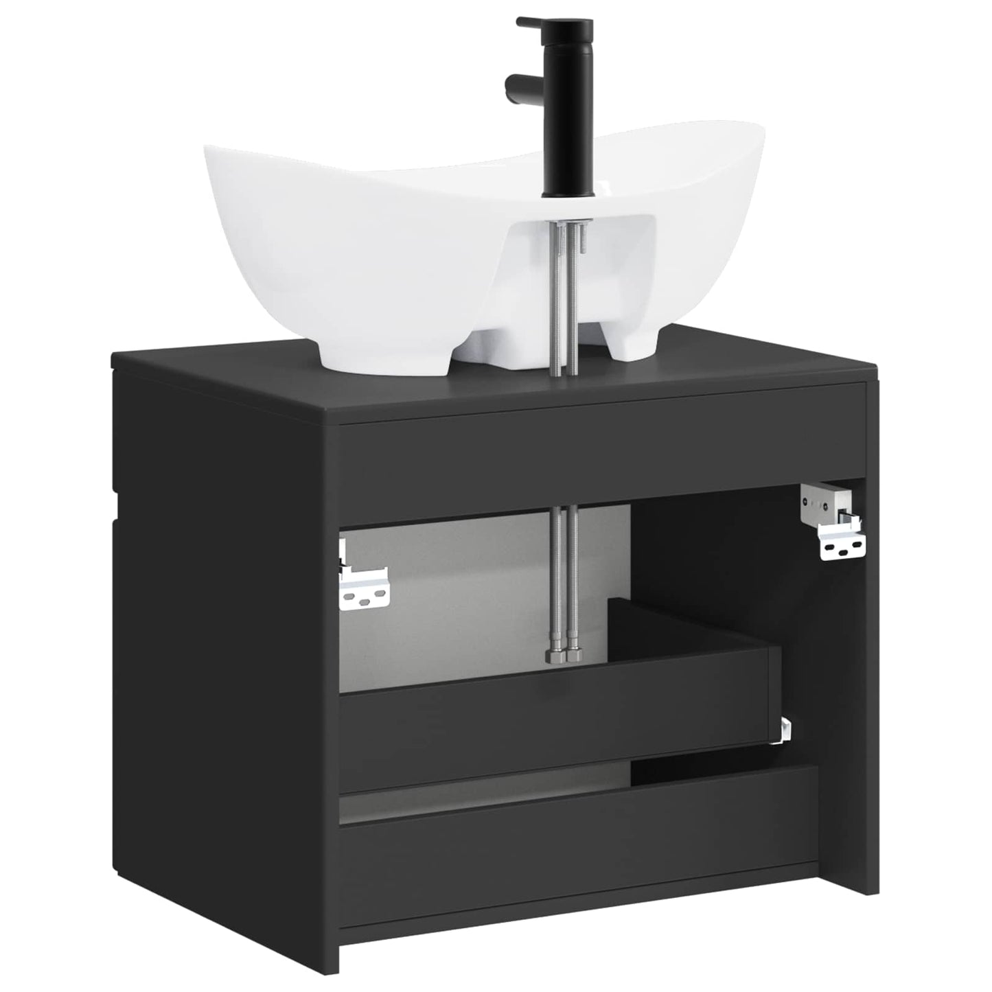 Bathroom Furniture Set Black Engineered Wood