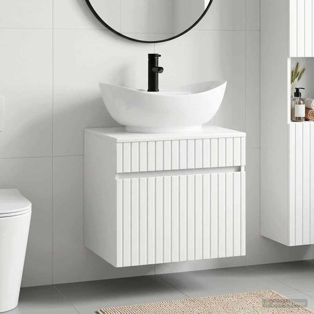 Bathroom Furniture Set High Gloss White Engineered Wood
