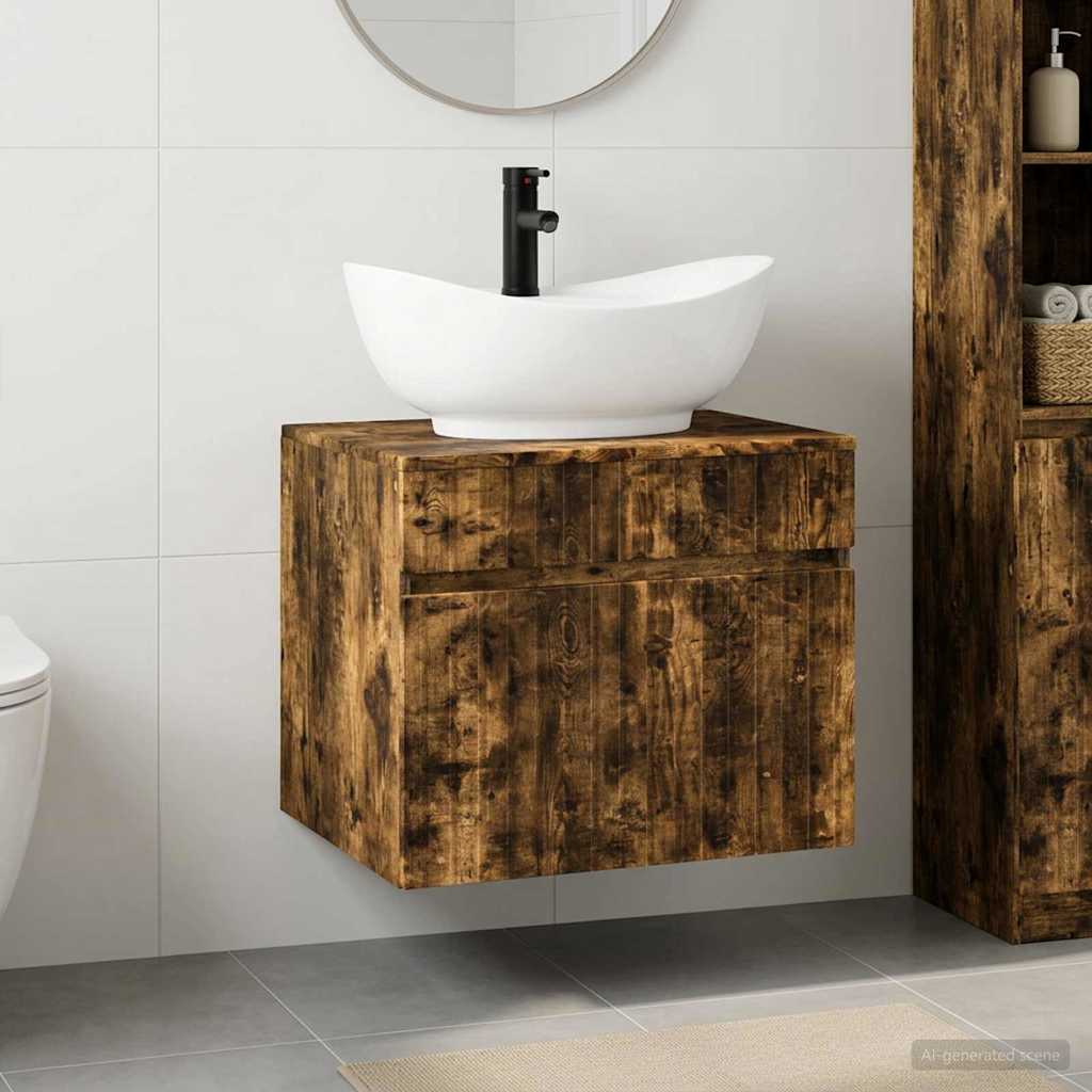 Bathroom Furniture Set Smoked Oak Engineered Wood