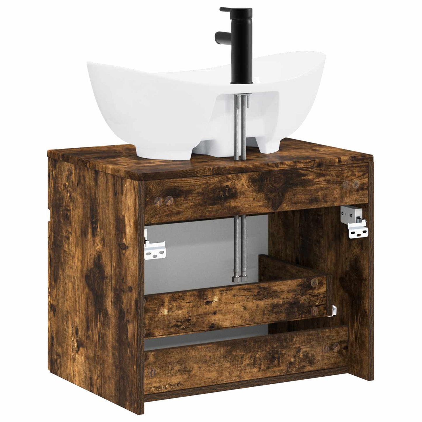 Bathroom Furniture Set Smoked Oak Engineered Wood