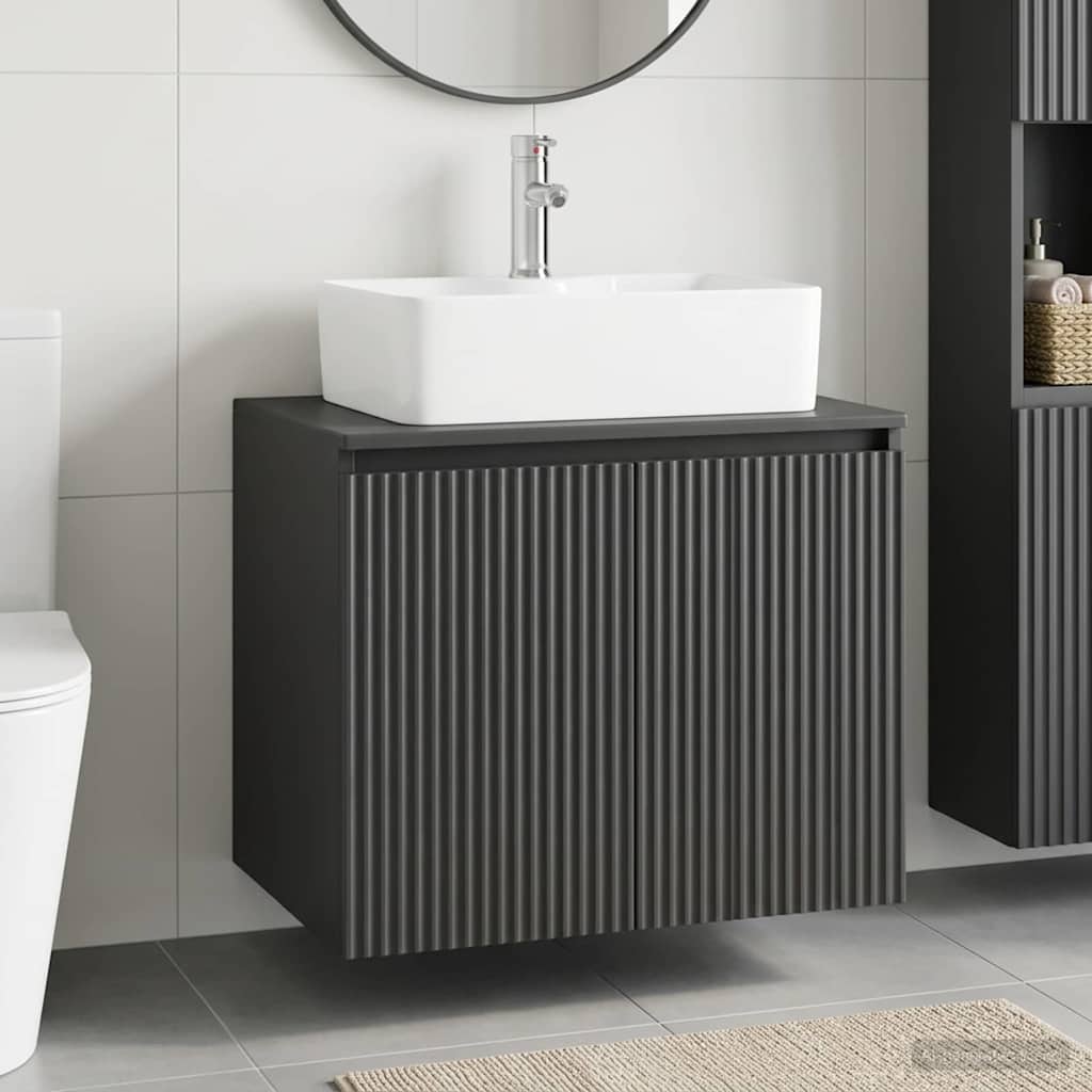 Bathroom Furniture Set Black Engineered Wood