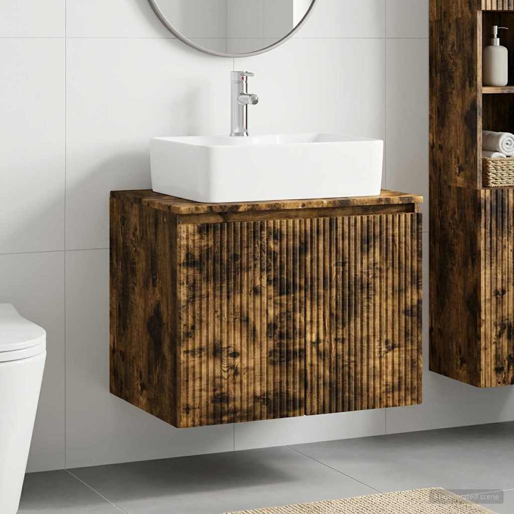 Bathroom Furniture Set Smoked Oak Engineered Wood
