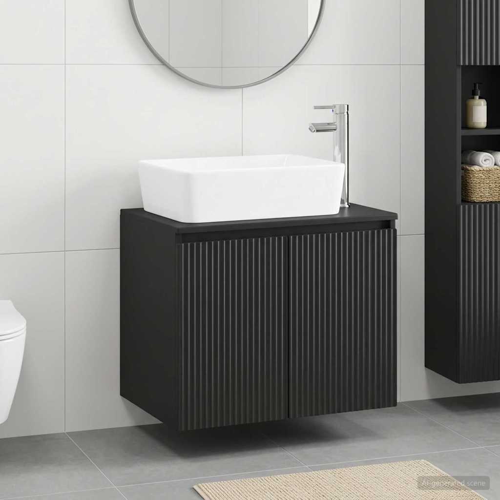 Bathroom Furniture Set Black Engineered Wood