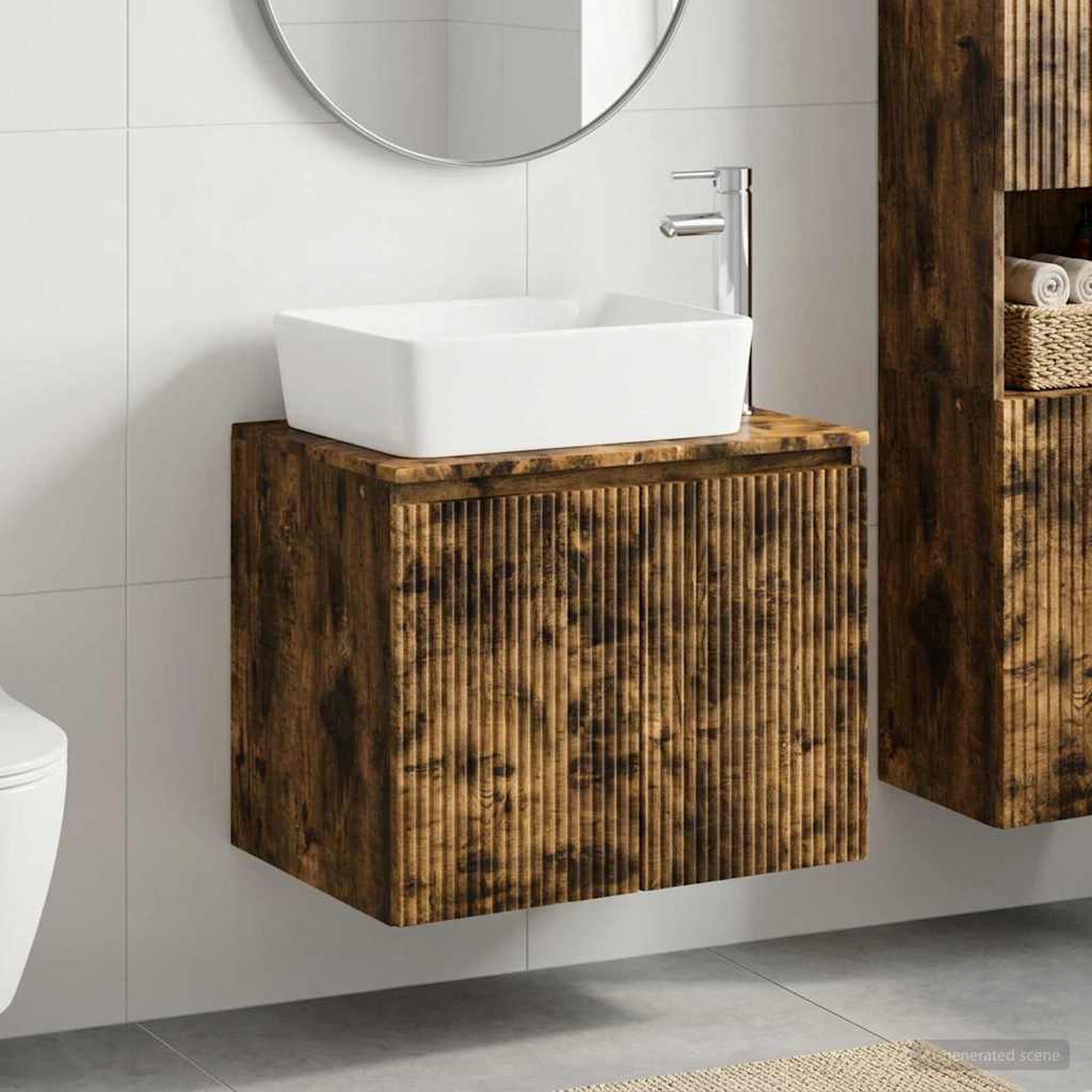 Bathroom Furniture Set Smoked Oak Engineered Wood