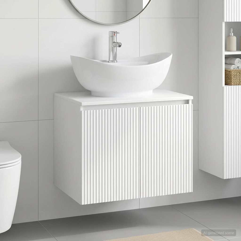 Bathroom Furniture Set High Gloss White Engineered Wood