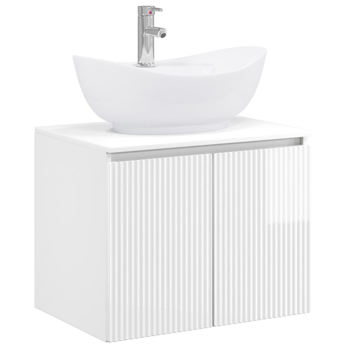 Bathroom Furniture Set High Gloss White Engineered Wood