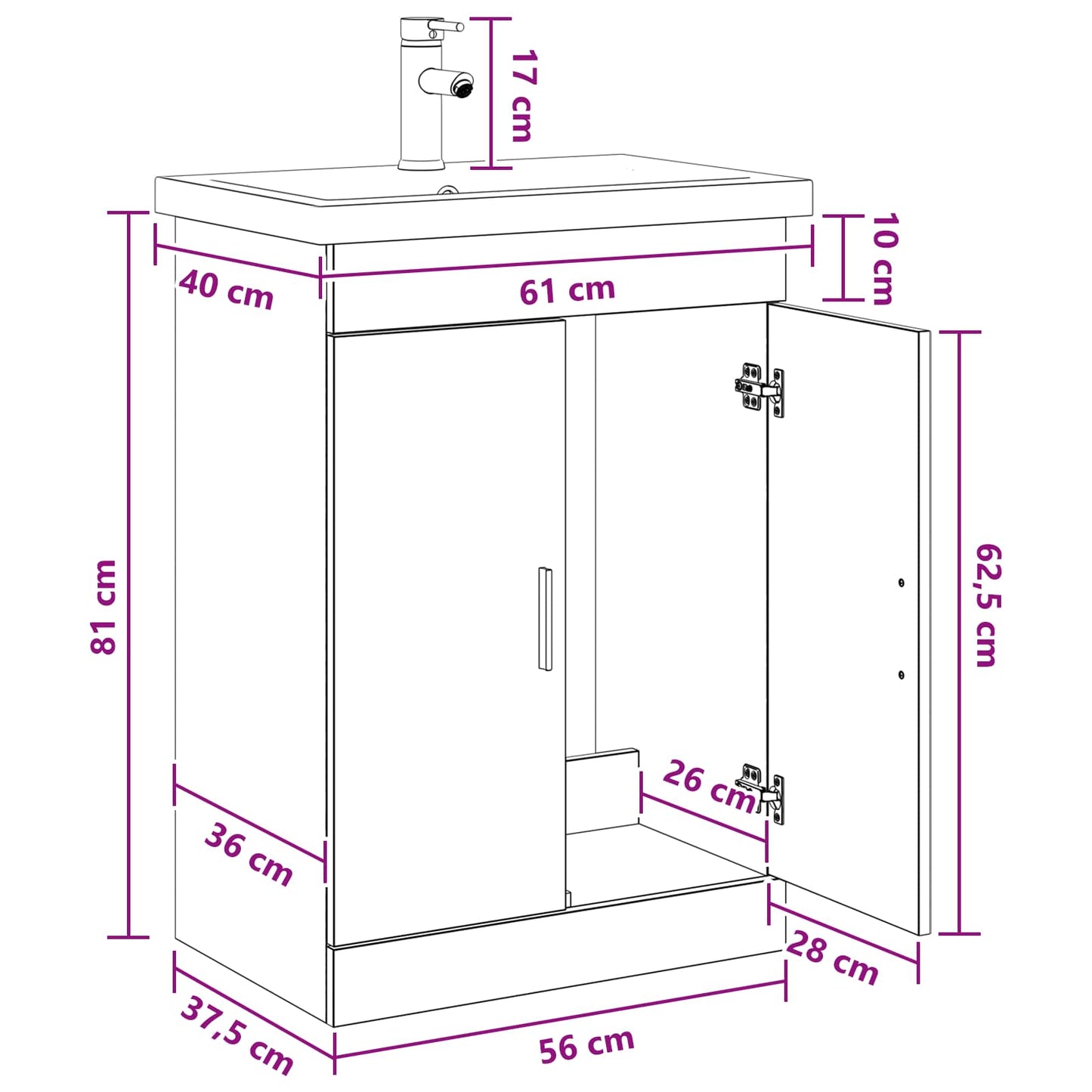 Bathroom Furniture Set Black Oak 61 x 40 x 84.5 cm