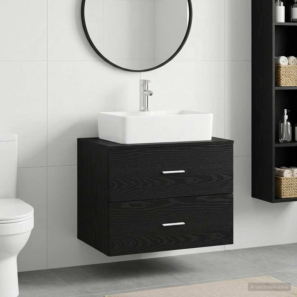 Bathroom Furniture Set Black Oak Engineered Wood