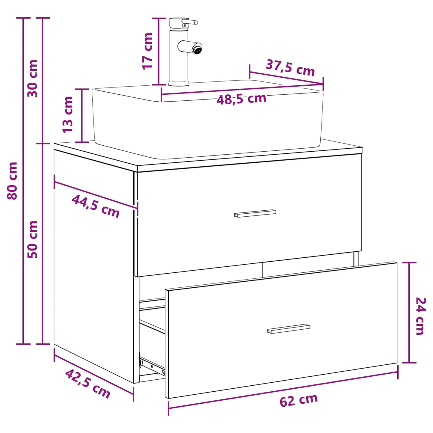 Bathroom Furniture Set Black Oak Engineered Wood