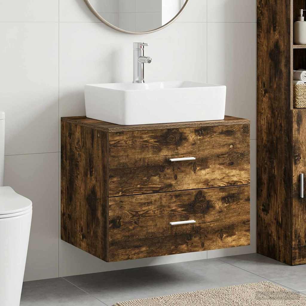 Bathroom Furniture Set Smoked Oak Engineered Wood