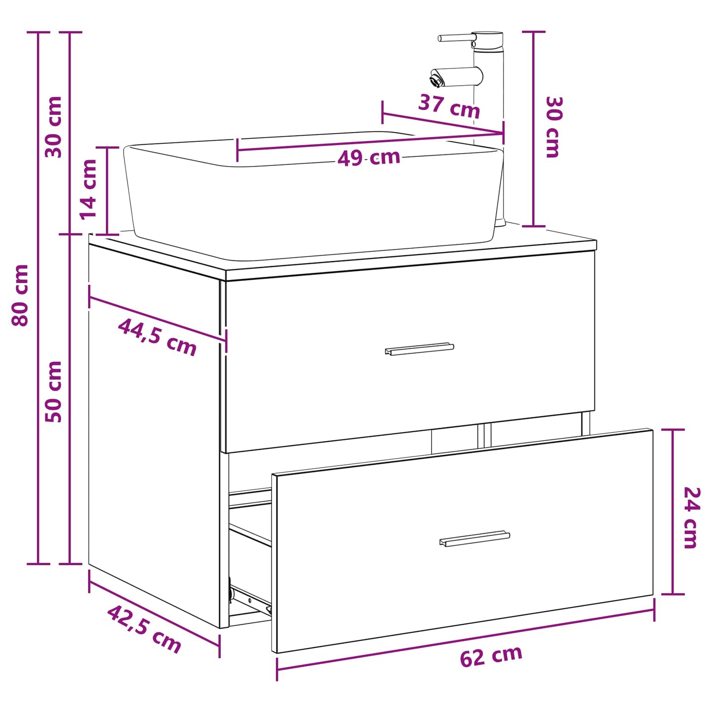 Bathroom Furniture Set Black Oak Engineered Wood