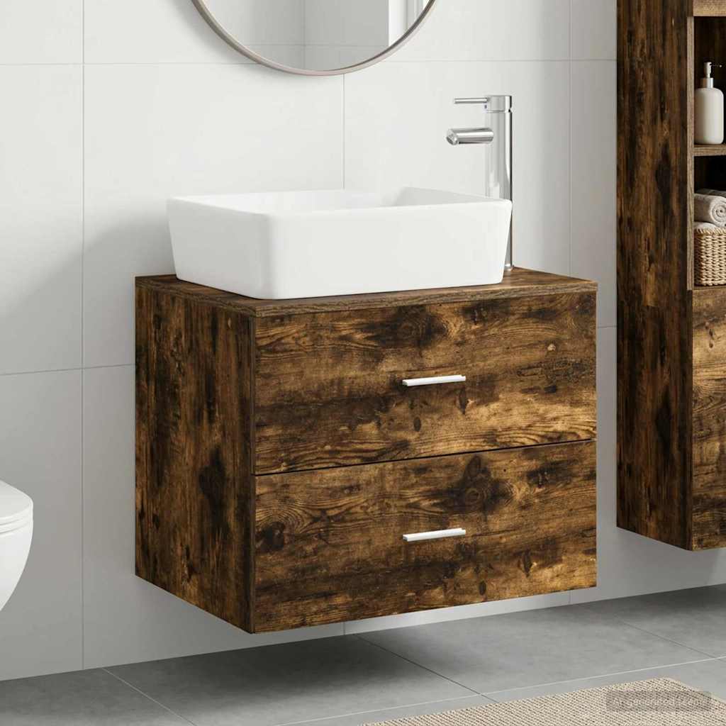 Bathroom Furniture Set Smoked Oak Engineered Wood