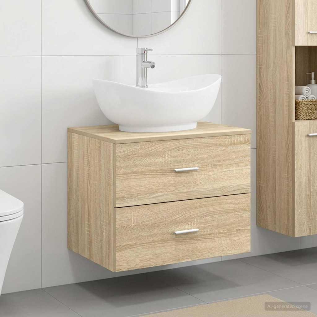 Bathroom Furniture Set Sonoma Oak Engineered Wood