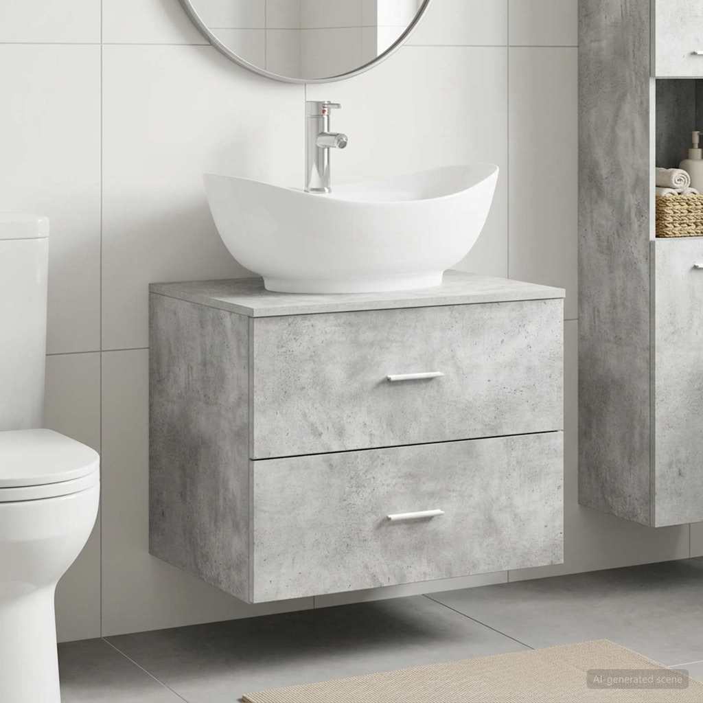 Bathroom Furniture Set Concrete Grey Engineered Wood