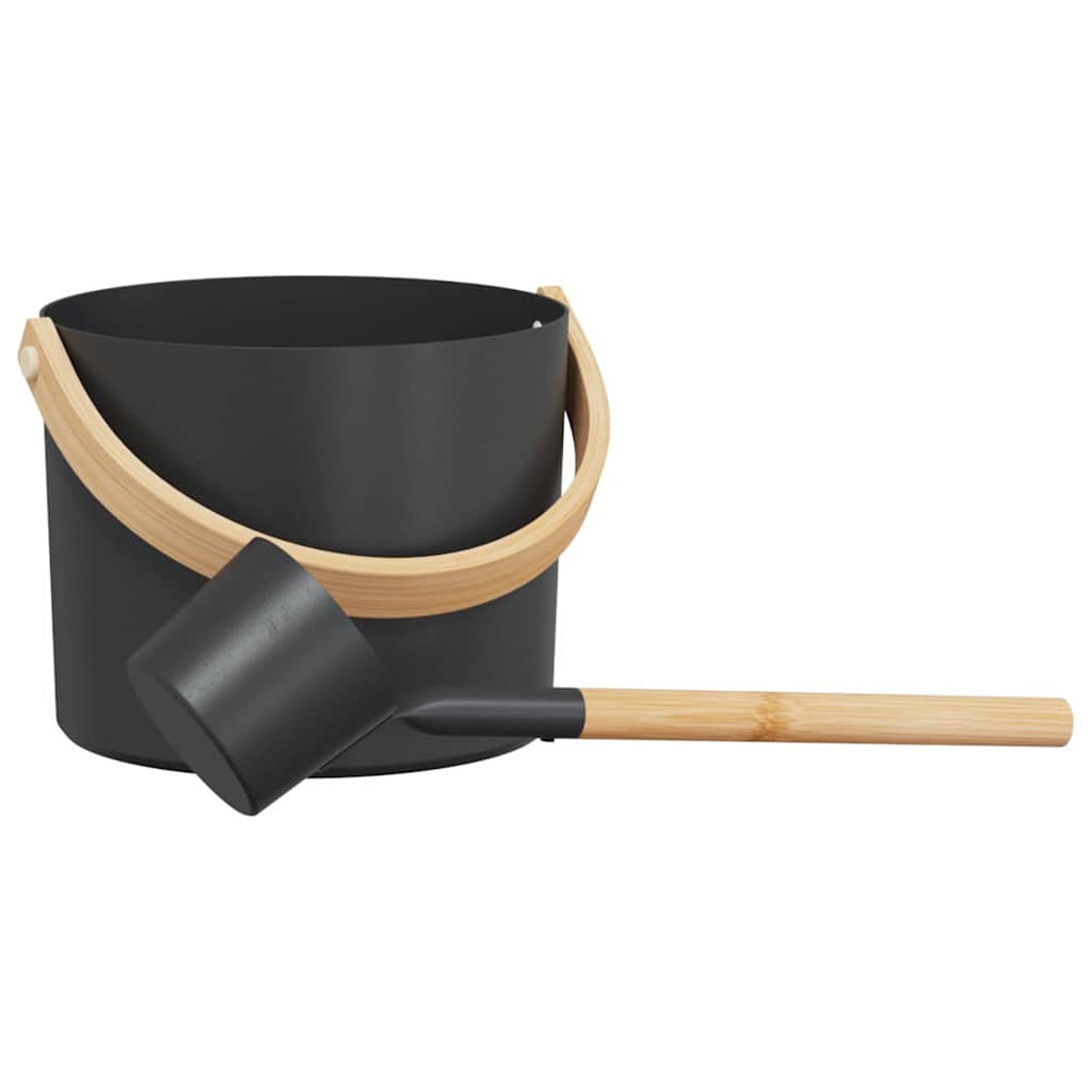 Sauna Accessory Set 2 pcs Black Aluminium and Solid Pine Wood