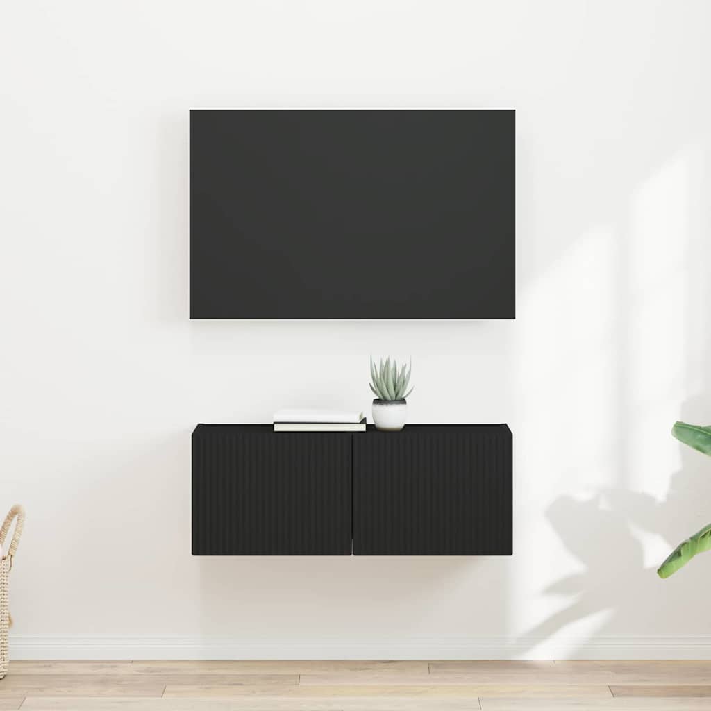 TV Wall Cabinet 2 pcs Black 39 x 31 x 29.5 cm Engineered Wood