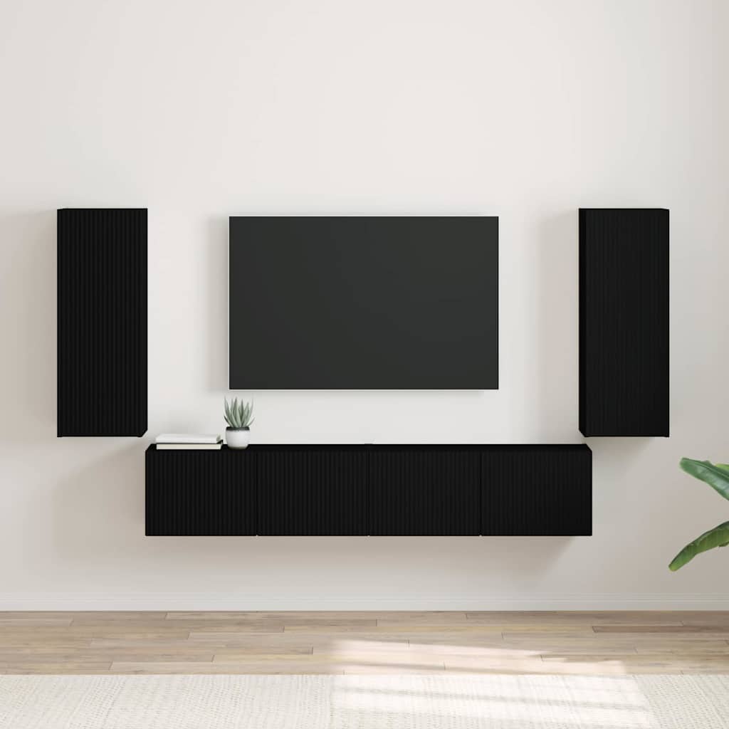 TV Wall Cabinet 2 pcs Black 30 x 31 x 80 cm Engineered Wood