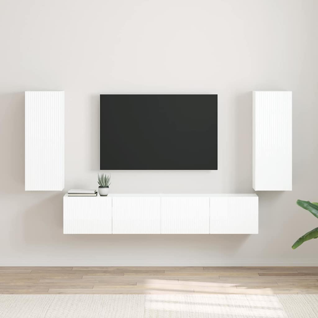 TV Wall Cabinet Wall-mounted 2 pcs Gloss White 30 x 31 x 80 cm