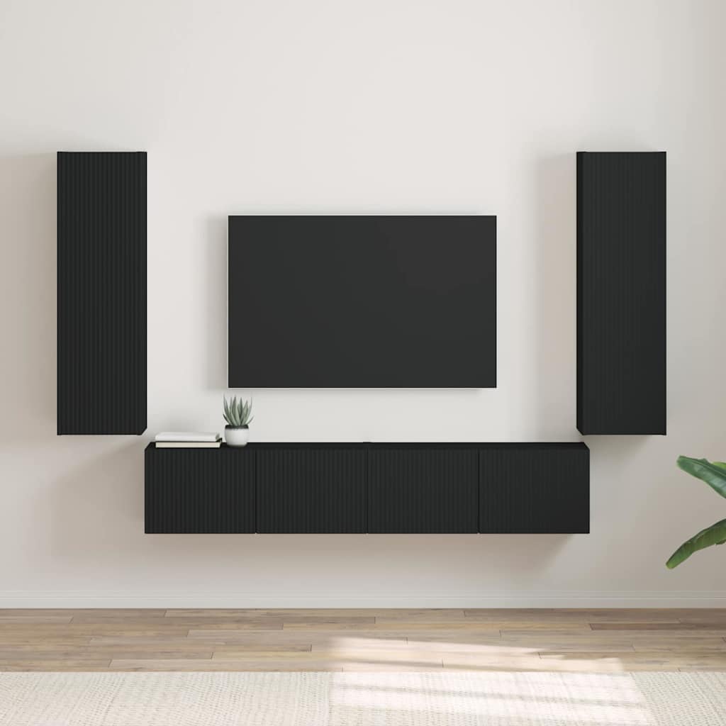 TV Wall Cabinet 2 pcs Black 30 x 31 x 100 cm Engineered Wood
