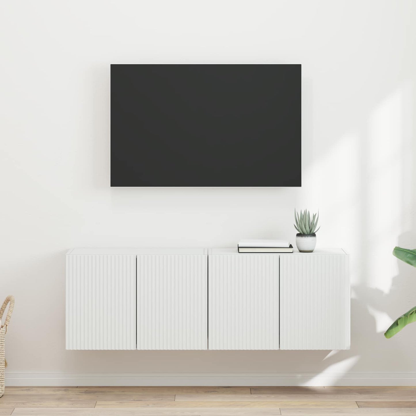 TV Wall Cabinet 2 pcs White Engineered Wood