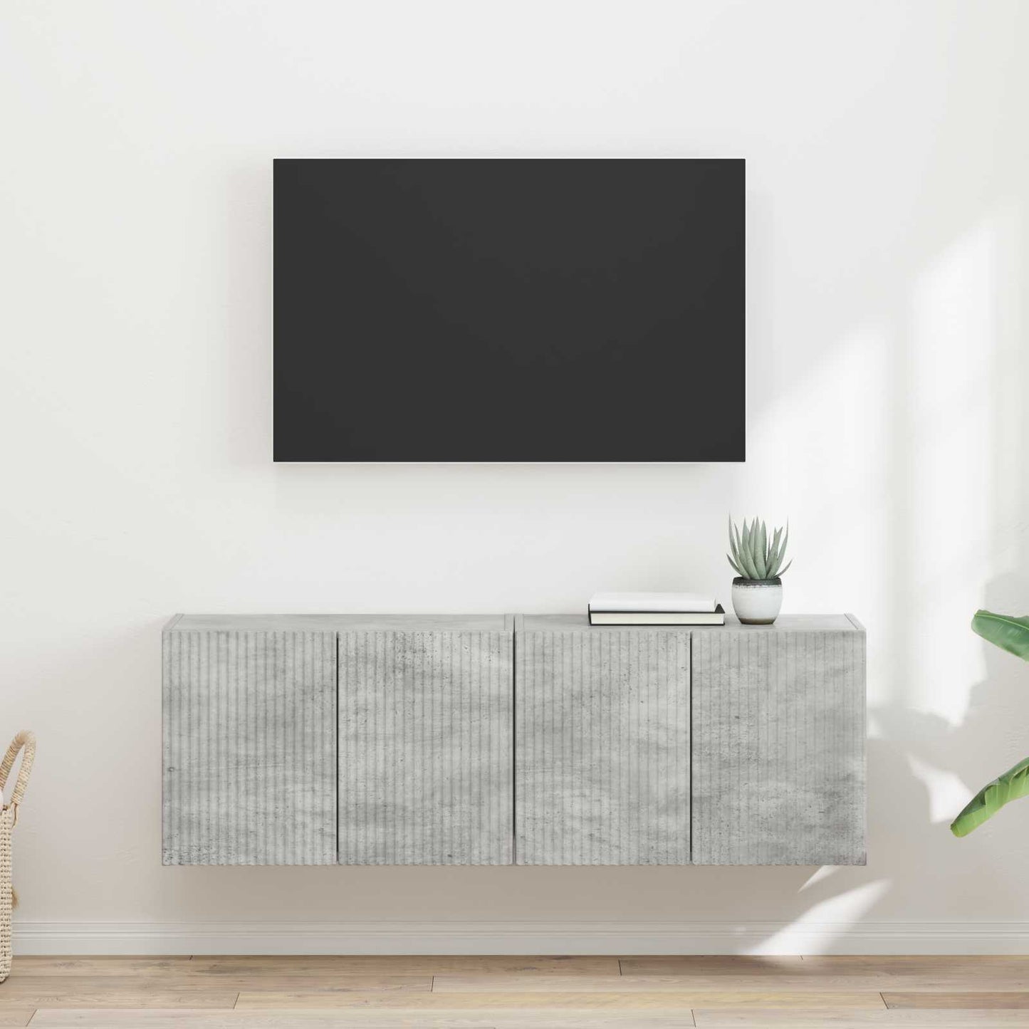 TV Wall Cabinet 2 pcs Concrete Grey Engineered Wood