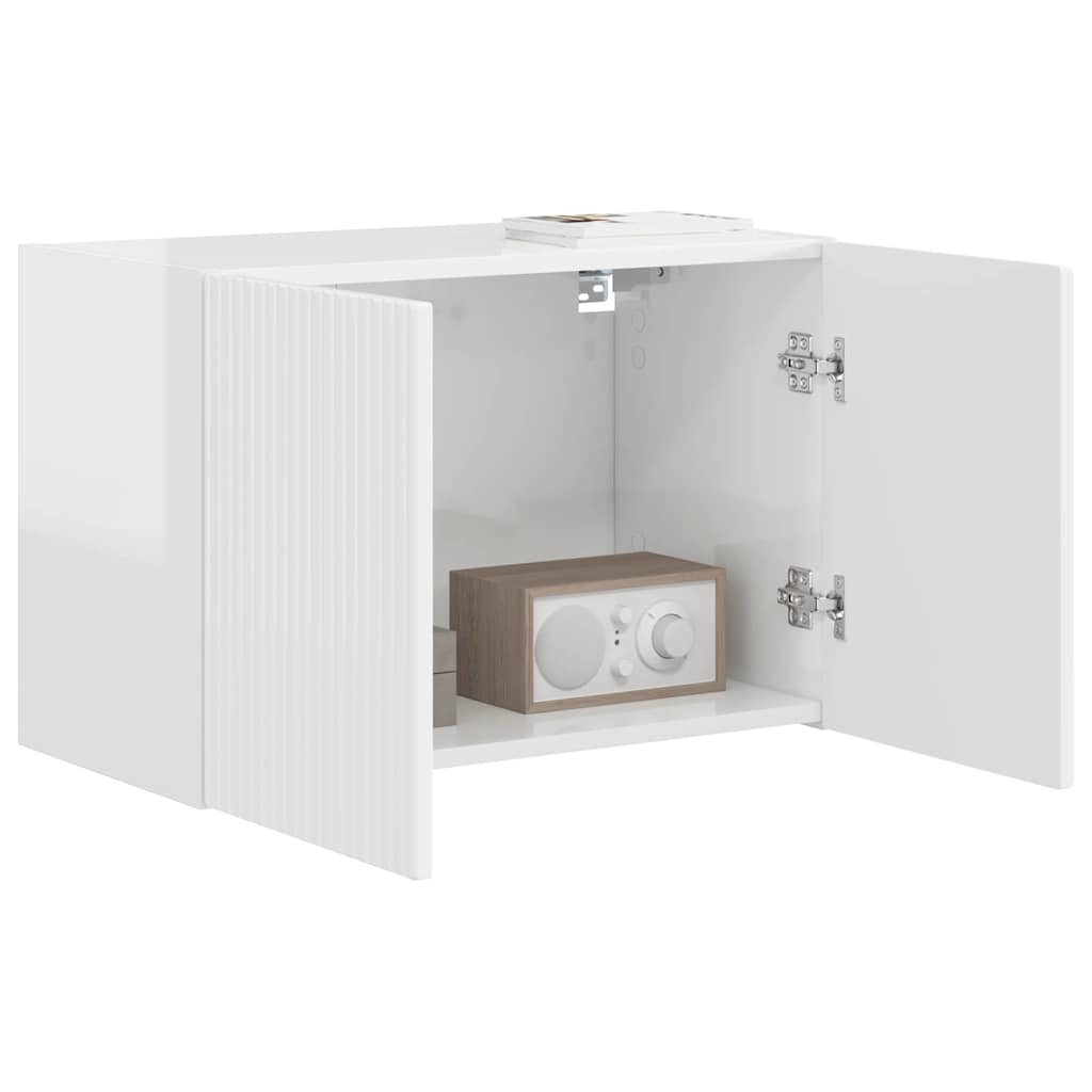 TV Wall Cabinet Wall-mounted High Gloss White 59.5 x 31 x 40 cm