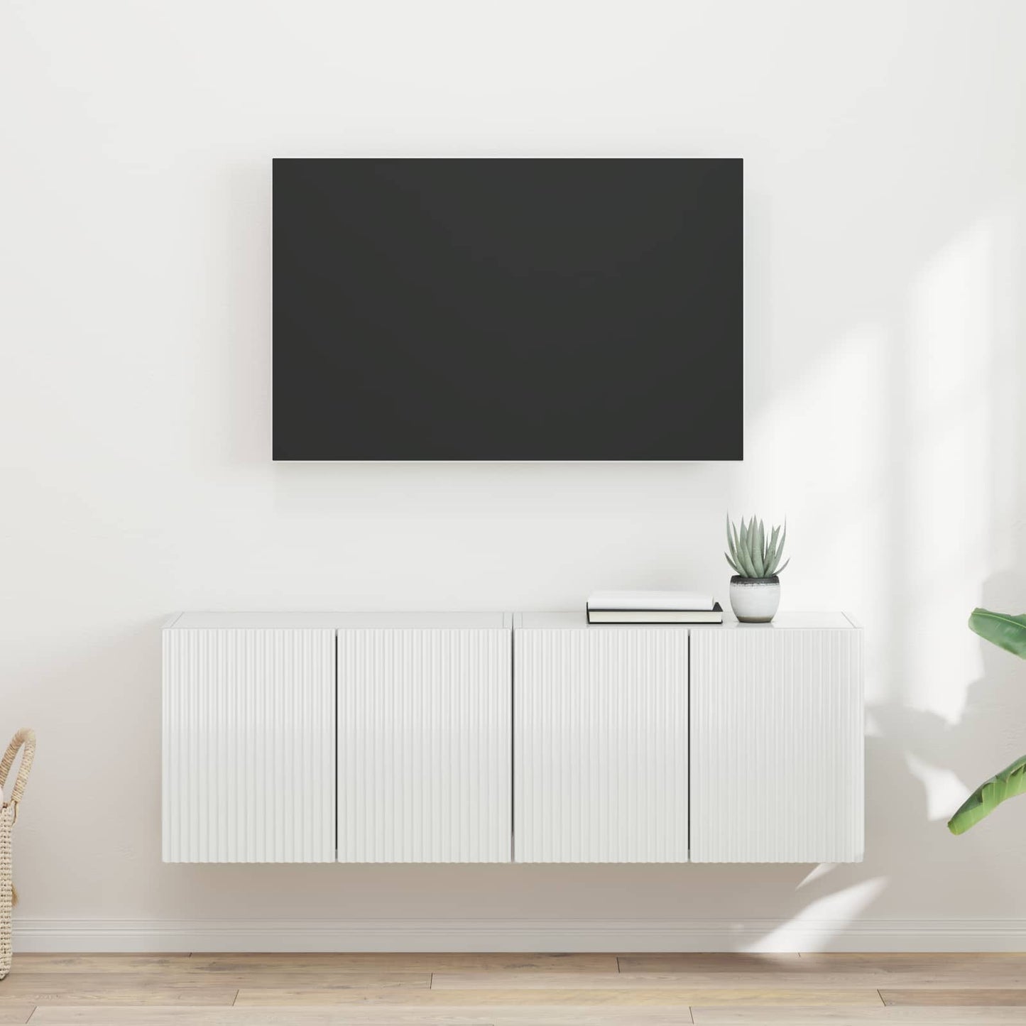TV Wall Cabinet 2 pcs High Gloss White Engineered Wood