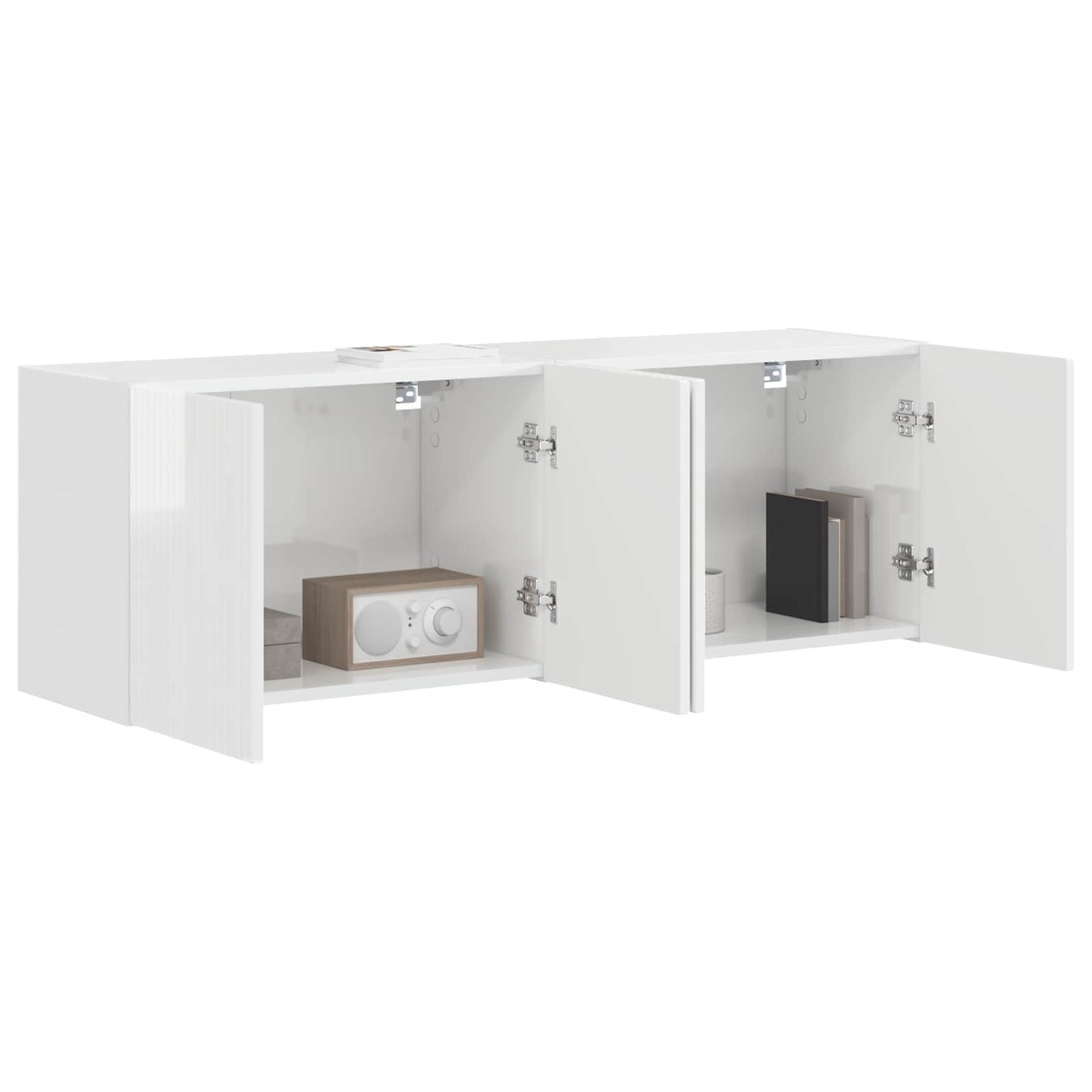TV Wall Cabinet 2 pcs High Gloss White Engineered Wood