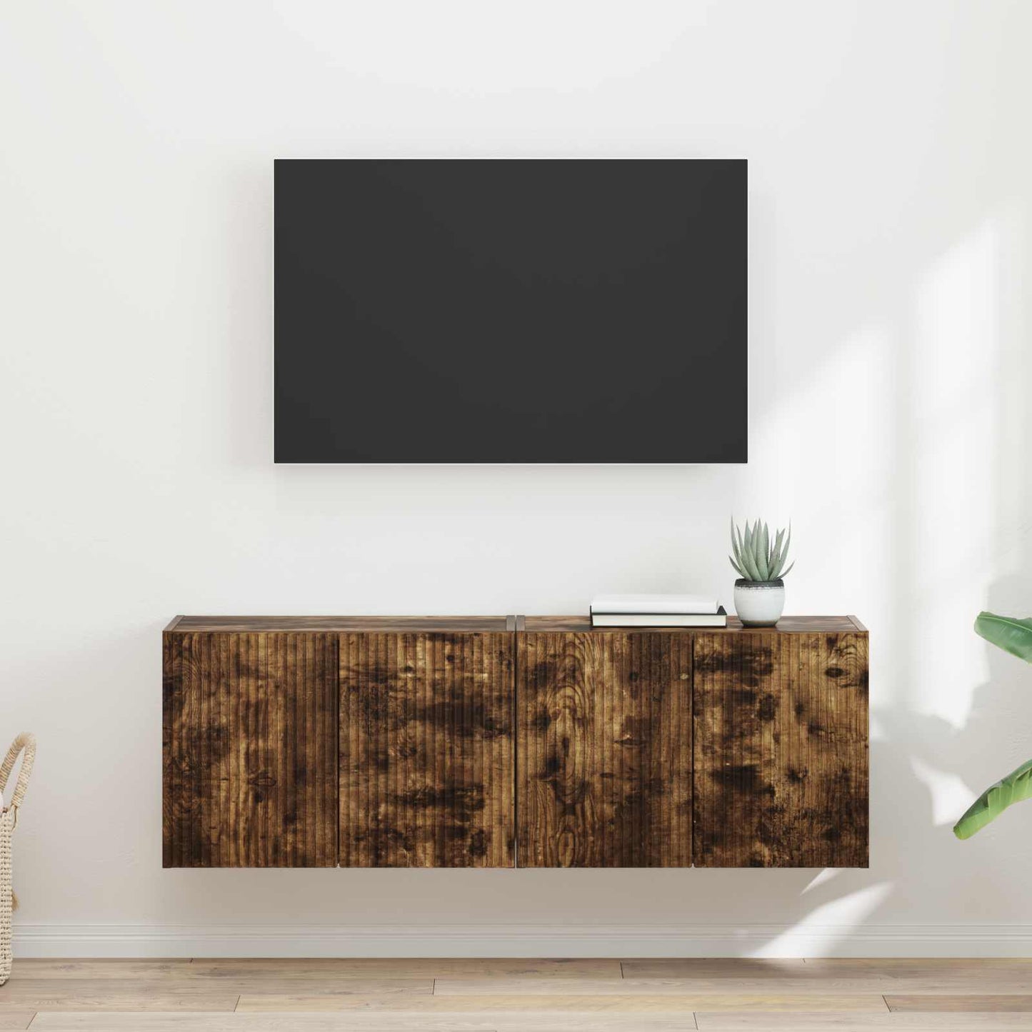 TV Wall Cabinet 2 pcs Smoked Oak Engineered Wood