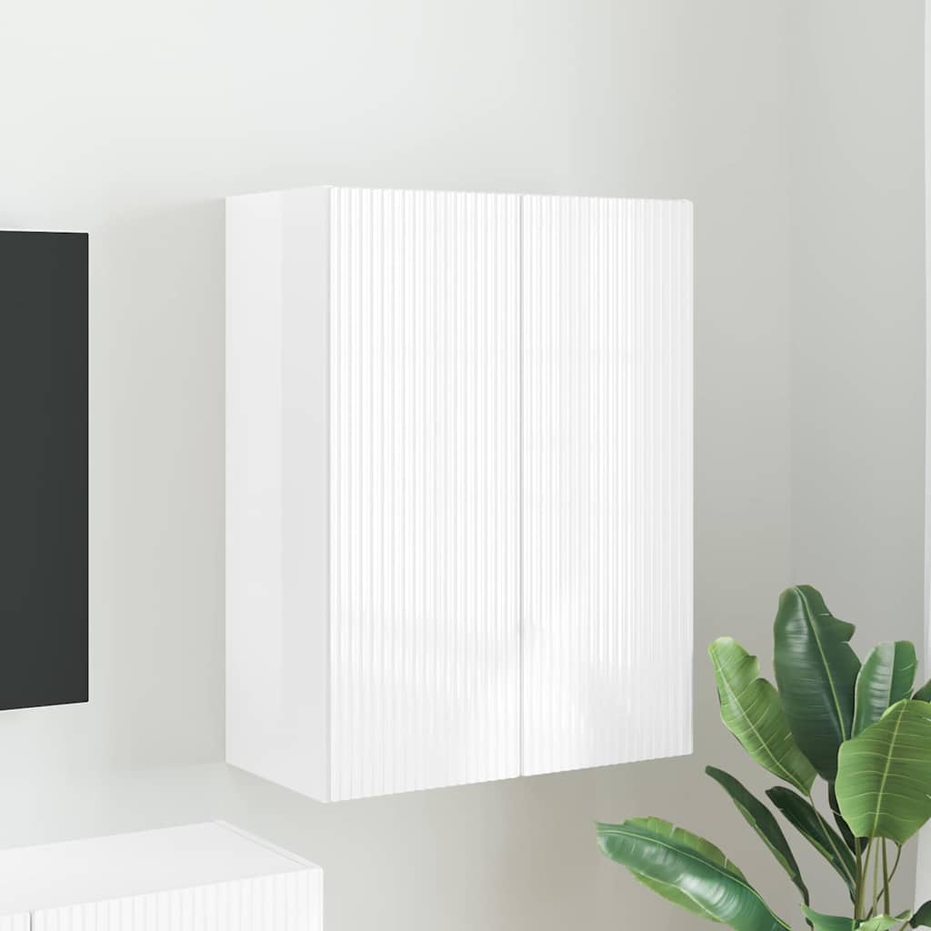 TV Wall Cabinet Wall-mounted High Gloss White 59.5 x 31 x 80 cm
