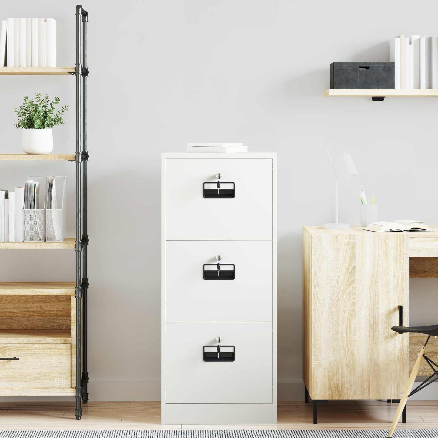 File Cabinet White 45.5 x 42 x 106.5 cm Cold-Rolled Steel