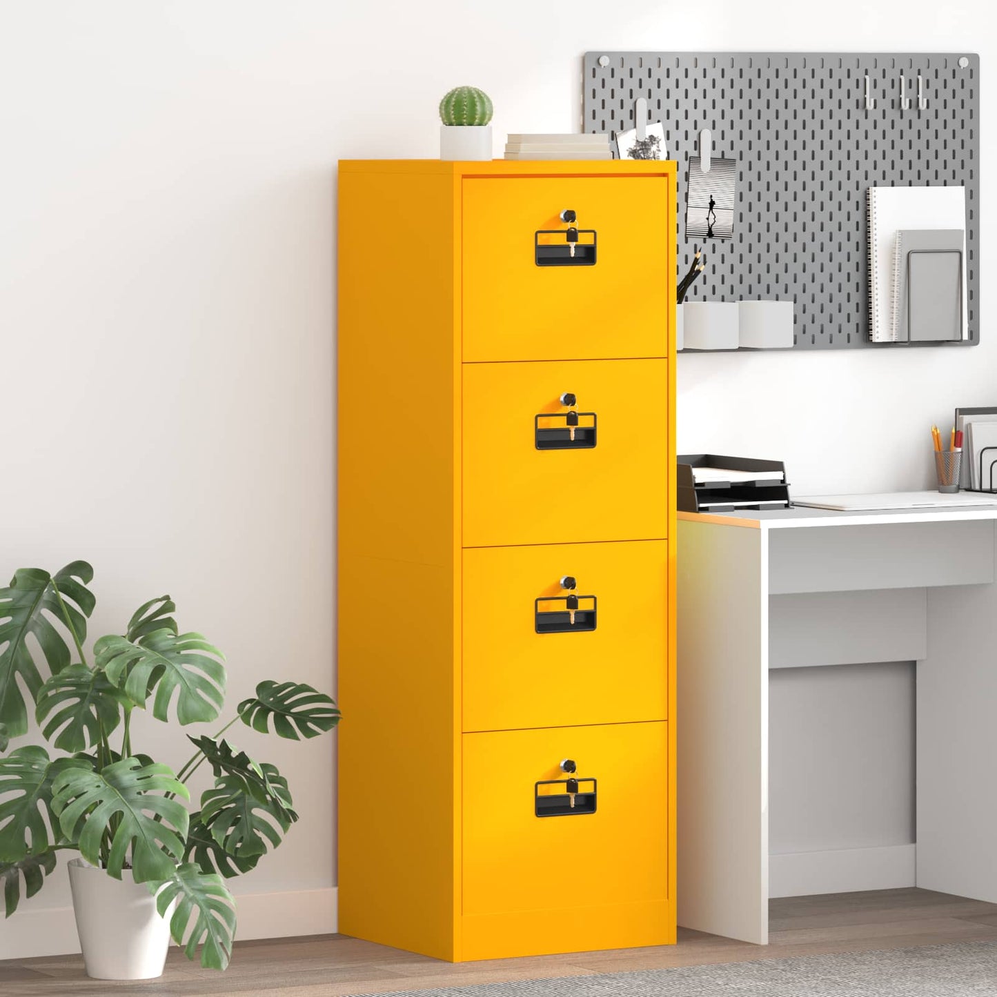 File Cabinet with Drawer Mustard Yellow 45.5 x 42 x 139 cm