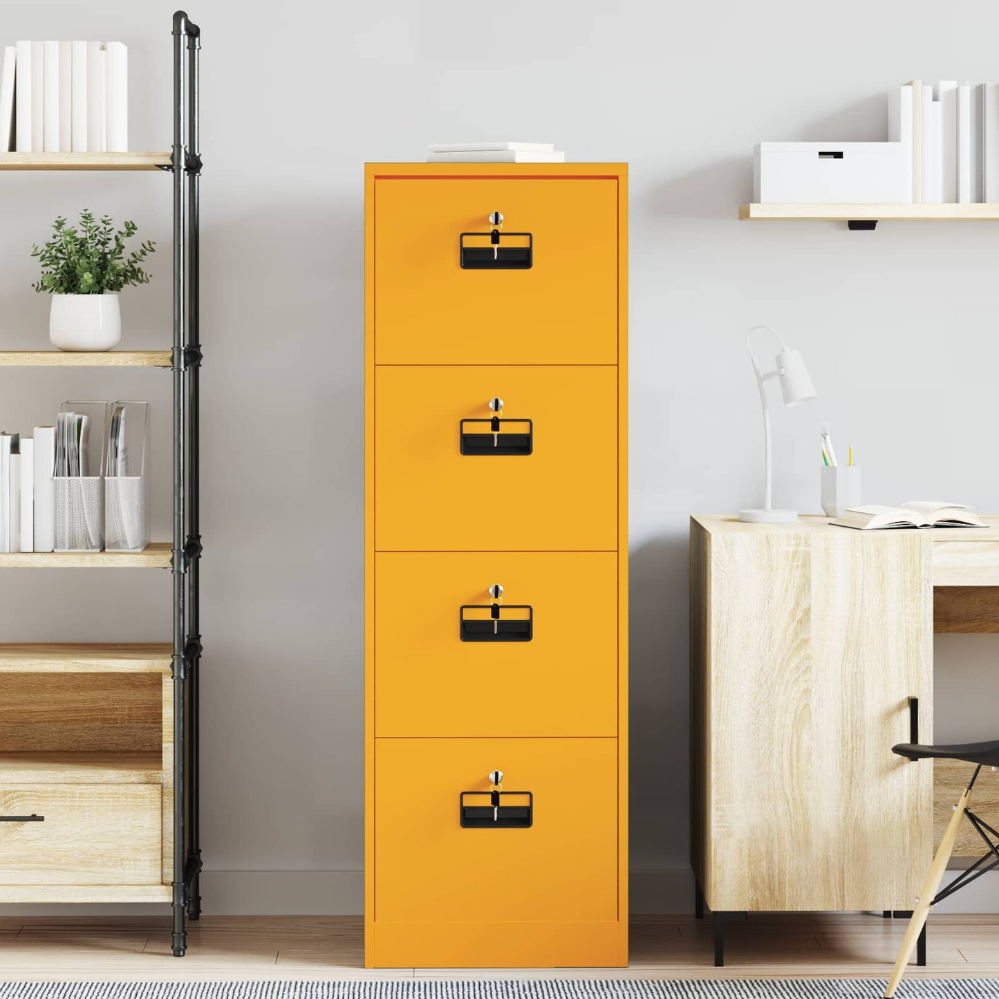 File Cabinet with Drawer Mustard Yellow 45.5 x 42 x 139 cm