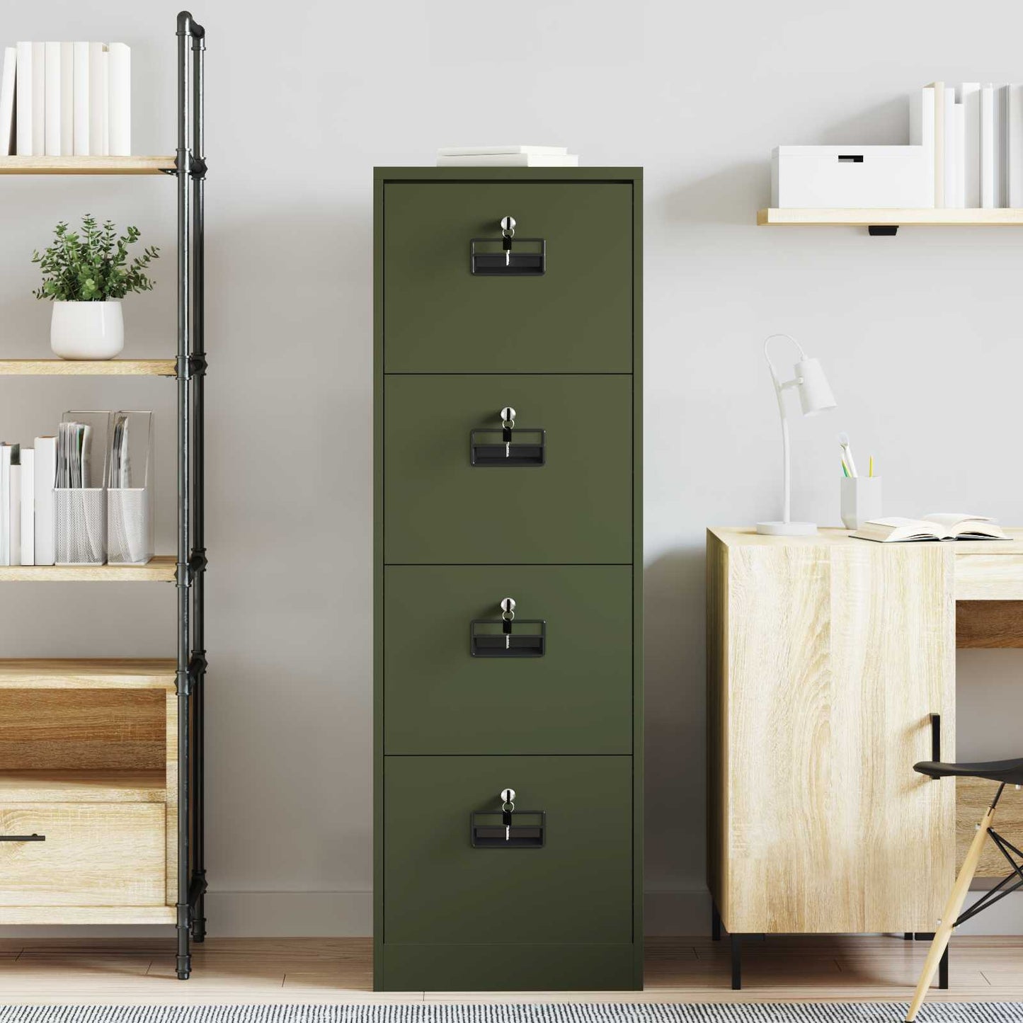 File Cabinet Olive Green 45.5 x 42 x 139 cm Cold-Rolled Steel