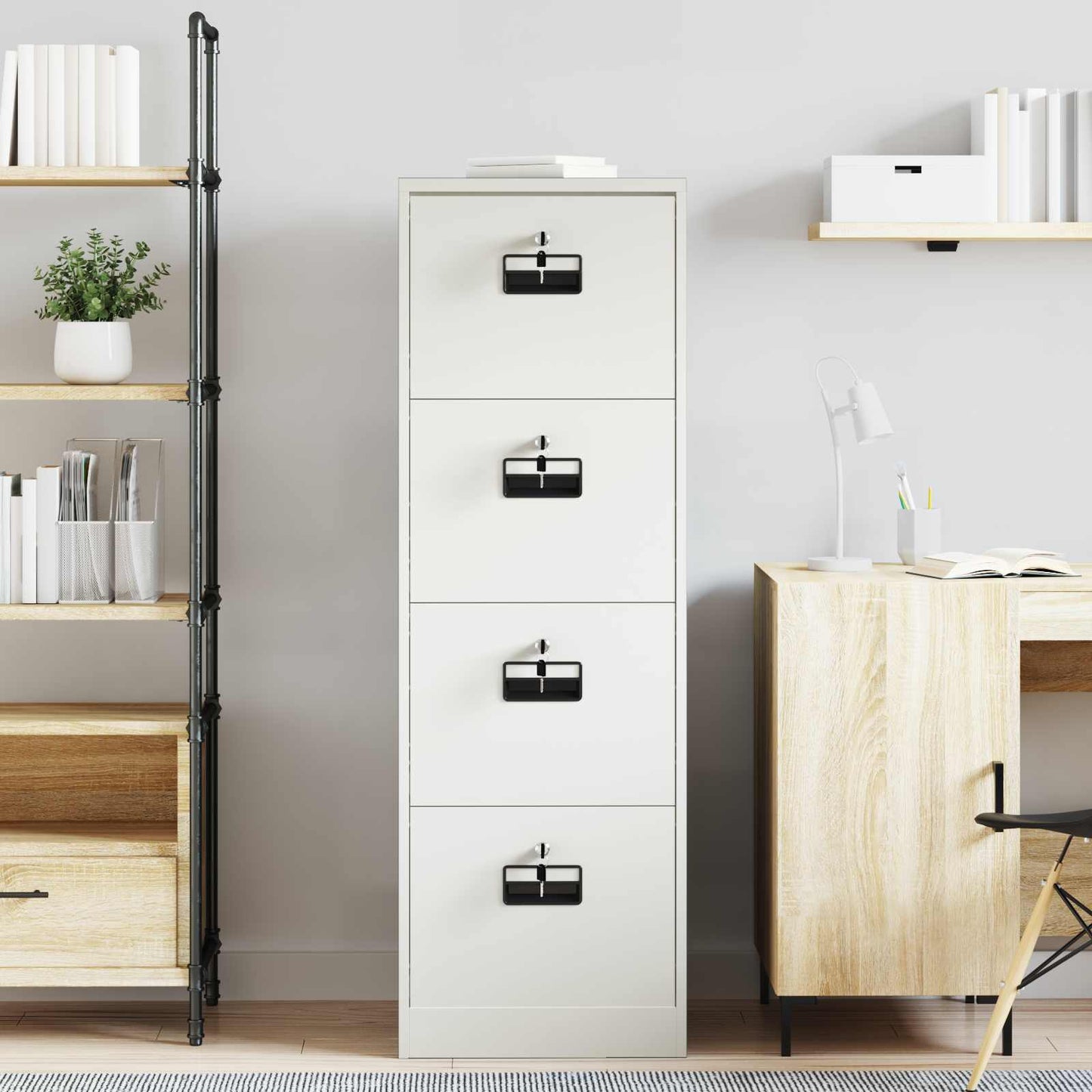 File Cabinet White 45.5 x 42 x 139 cm Cold-Rolled Steel