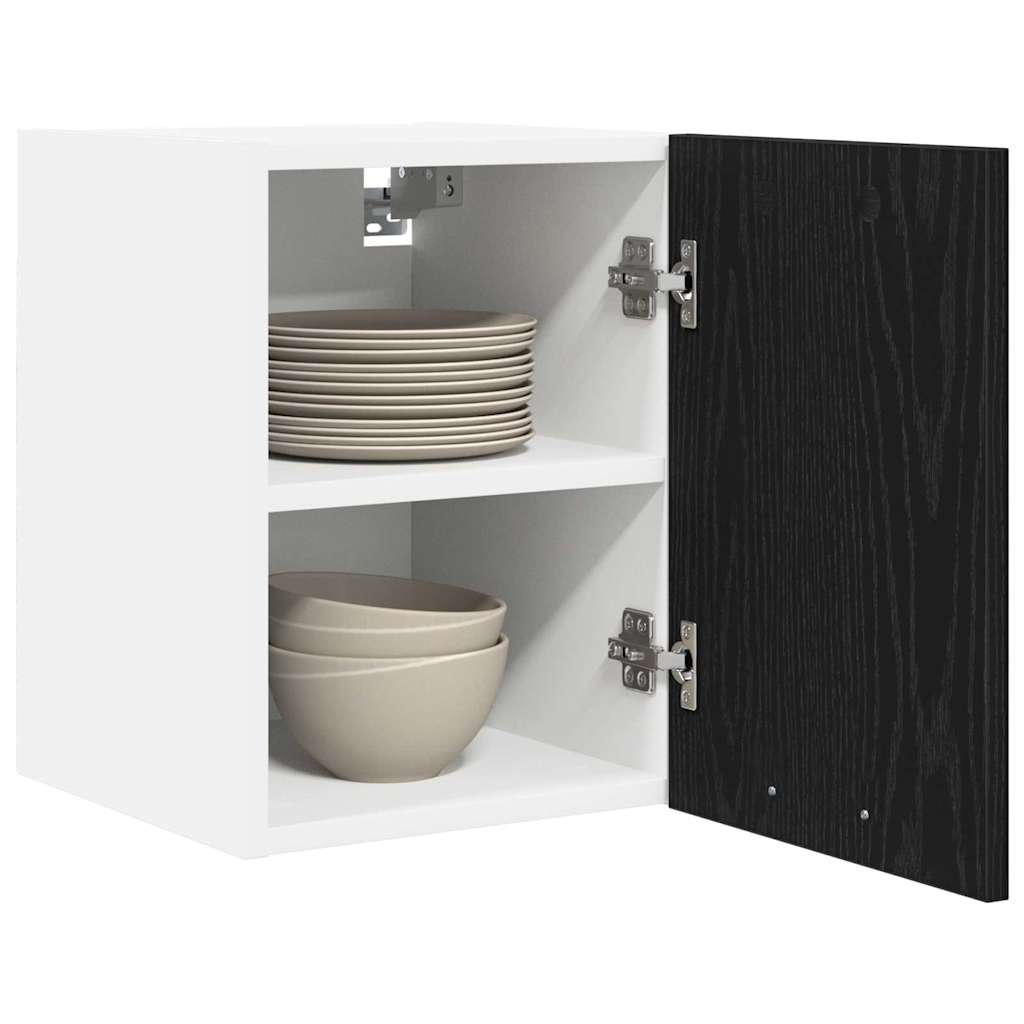 Hanging Cabinet with Door Black Oak and White 30 x 31 x 40 cm
