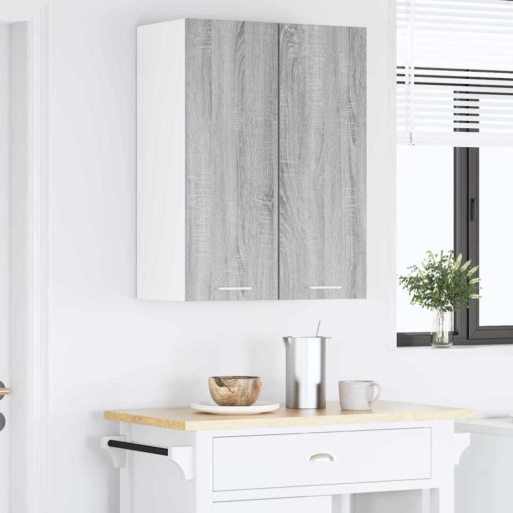 Hanging Cabinet with Door Grey Sonoma and White 30 x 31 x 80 cm