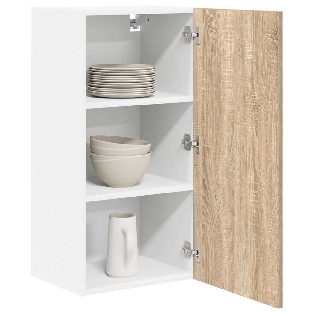 Hanging Cabinet with Door Sonoma Oak and White 40 x 31 x 80 cm