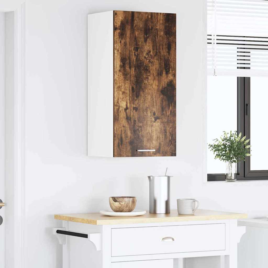 Hanging Cabinet with Door Smoked Oak and White 40 x 31 x 80 cm