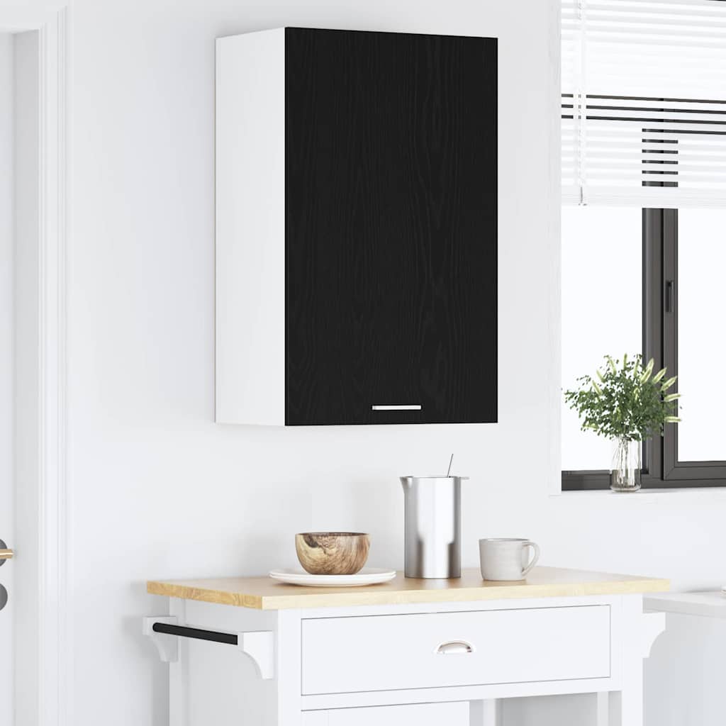 Hanging Cabinet with Door Black Oak and White 50 x 31 x 80 cm