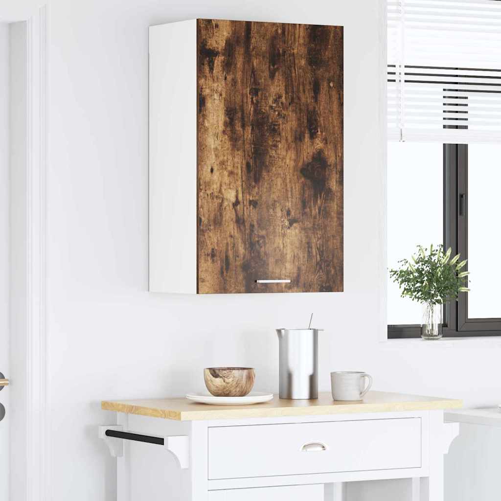 Hanging Cabinet with Door Smoked Oak and White 50 x 31 x 80 cm