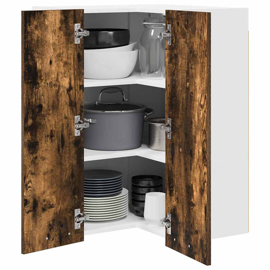 Hanging Cabinet Smoked Oak and White 57 x 57 x 80 cm
