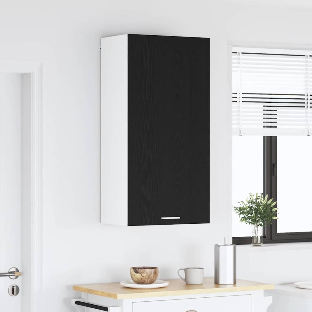 Hanging Cabinet with Door Black Oak and White 50 x 31 x 100 cm