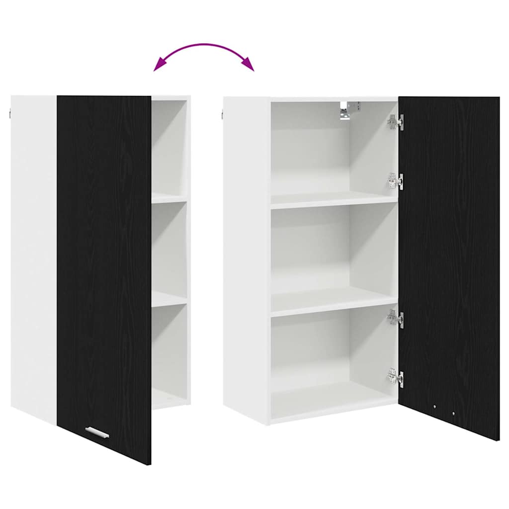 Hanging Cabinet with Door Black Oak and White 50 x 31 x 100 cm